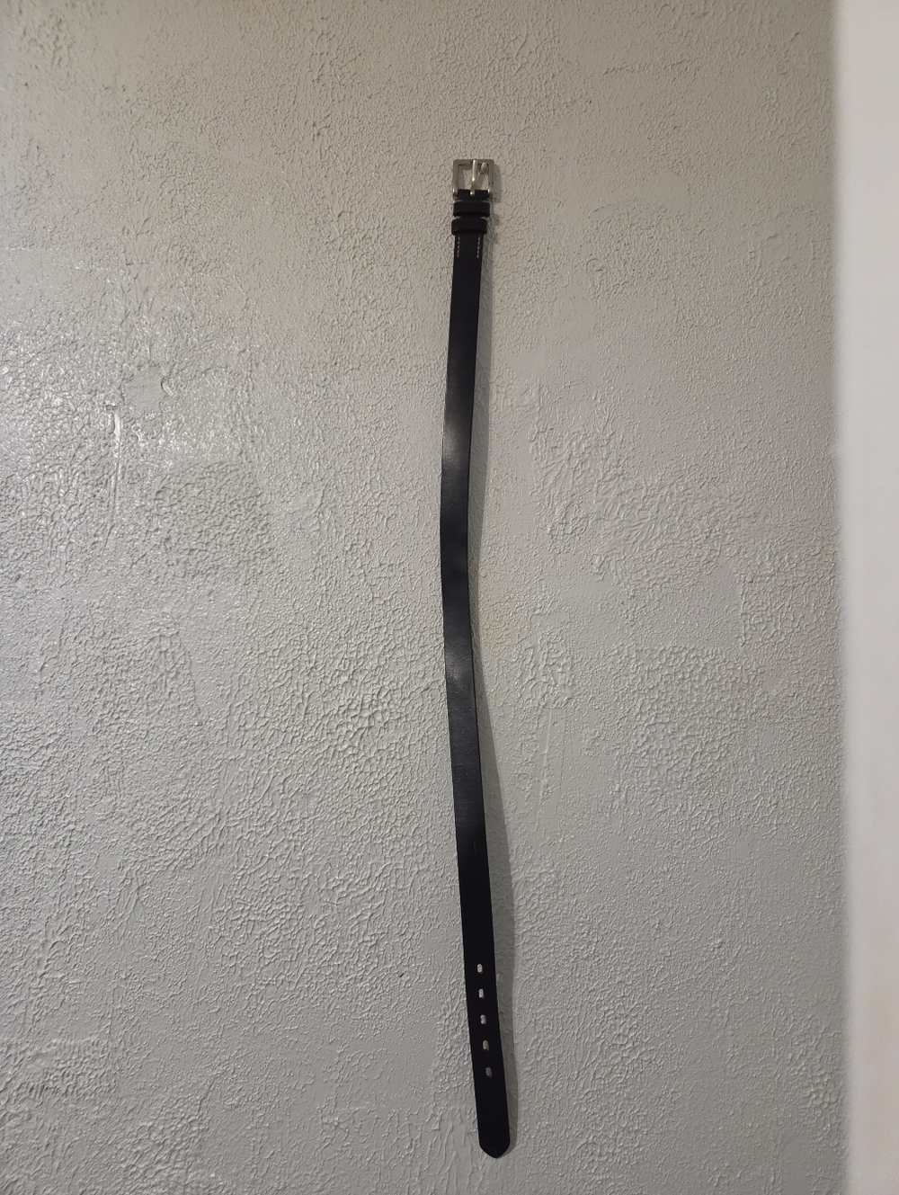 Slim Black Genuine Leather Belt with Silver Buckle Size Medium